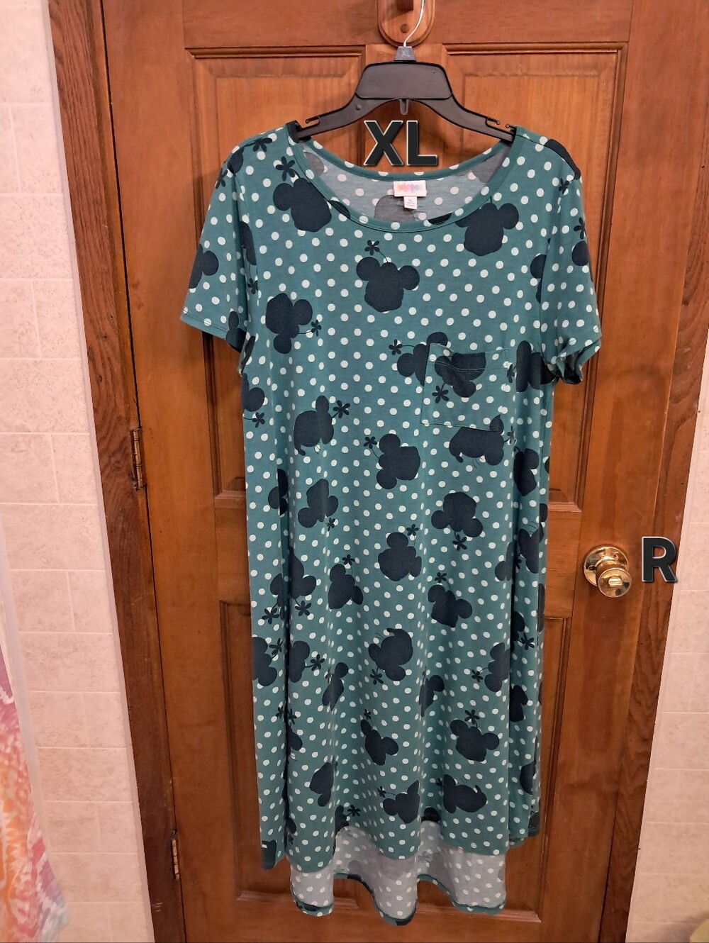XL Teal Polka Dot Minnie Mouse Lularoe Carly Knit Dress with Playful Print